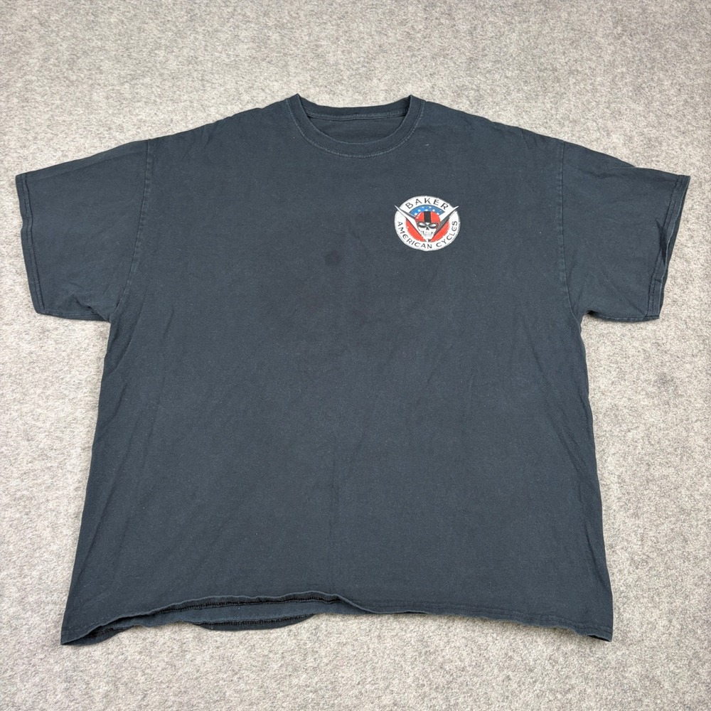 Y2K Baker American Cycles T-Shirt Mens 2XL Black Graphic‎ Biker Fayetteville NC